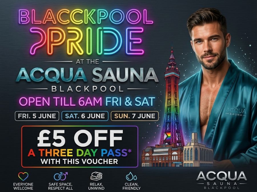 Blackpool Pride at Acqua Sauna voucher creative